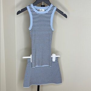 Frankie's Bikinis Blue and Black Striped mini skirt and top